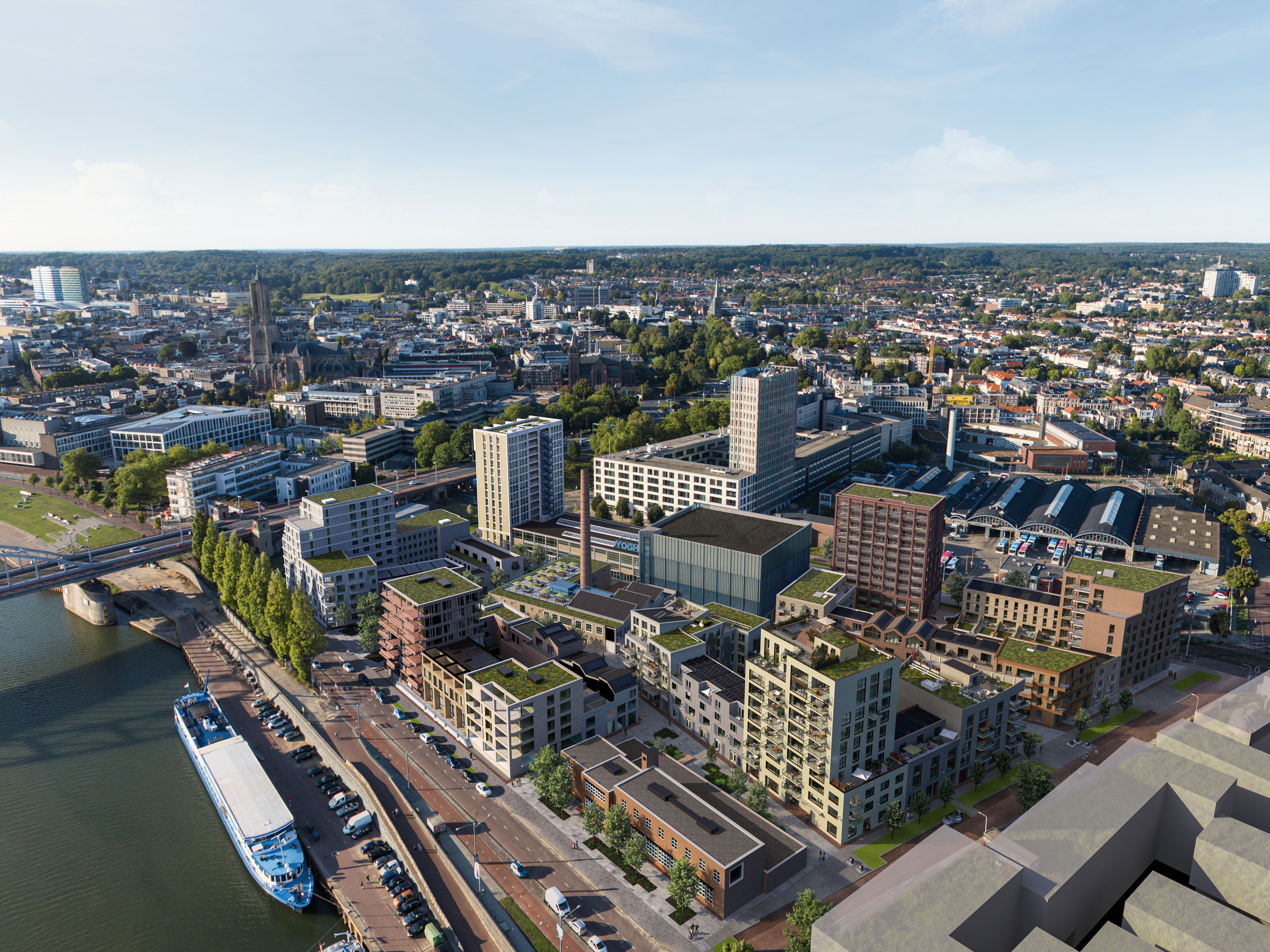 Nieuwbouw Arnhem Cobercokwartier De Roomvleugel Vogelvlucht De Rijn 2048 X 1536